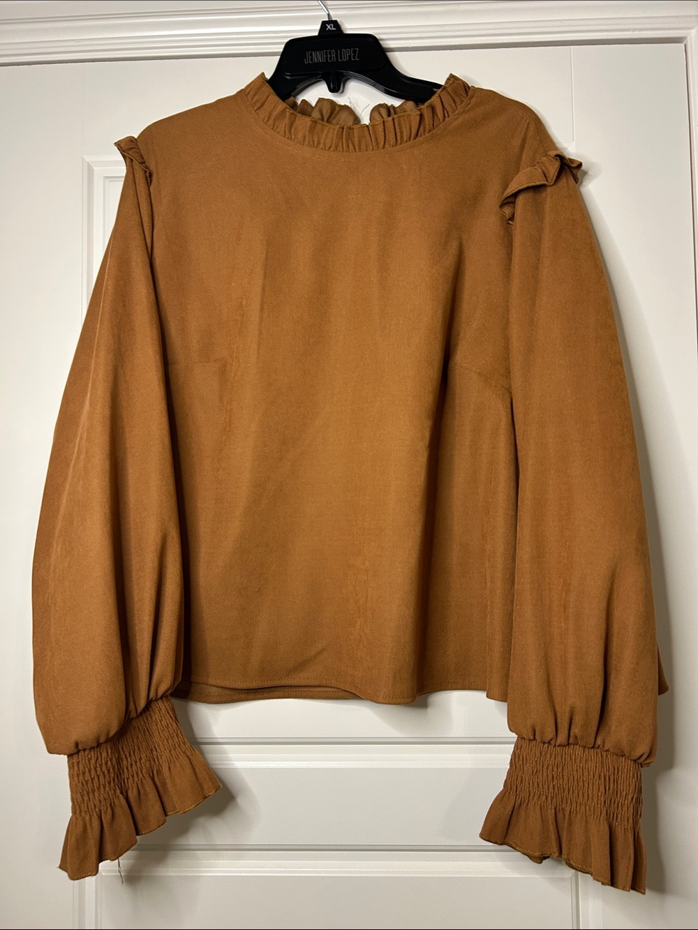 SHEIN Rust Ruffle Neck Long Sleeve Blouse